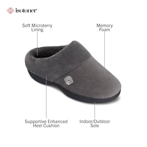 Isotoner Women's Terry Hooded Clog, Black, 7.5-8