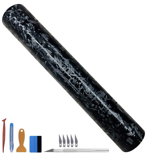 Image of LZLRUN Forged Carbon Fiber Shard Black Car Vinyl Wrap Film 3ft x 10ft | Shard black silver forged carbon fiber texture, With install tools, Air release, Self-adhesive, For car moto furniture laptop