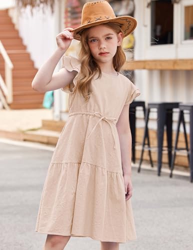 Arshiner Toddler Cotton Linen Dress Summer Casual Party Double-Ruffle Sleeves Dresses 2-6Y4