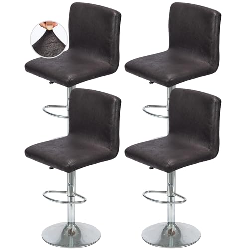 Image of FUANGUI Bar Stool Covers Set of 4, Faux Leather Looking Stretch Bar Stool Chair Cover Slipcovers, Counter Stool Bar Chair Covers for Kitchen Pub Dining Room Retro Style Home Deco- Black