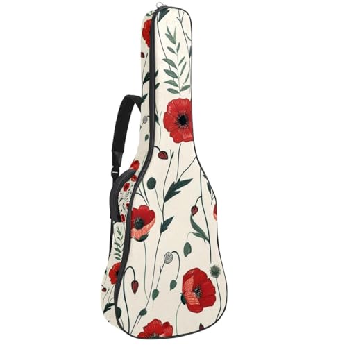 Housse guitare acoustique Art Red Poppy Meadow étui basse électrique classique 42.9x16.9x4.7 in