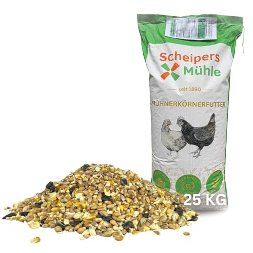 Scheipers Mühle Hühnerkörnerfutter 25kg – Premium Hühnerfutter – OHNE GENTECHNIK, HOCHWERTIG, NATÜRLICH & GESUND – ideal für Hühner, Legehennen, Enten, Gänse & Geflügel