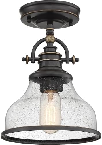Quoizel GRTS1708PN Grant Classic Americana Clear Seedy Glass Small Semi-Flush Mount Ceiling Light, 1-Light 100 Watt, 11" H x 8" W, Palladian Bronze