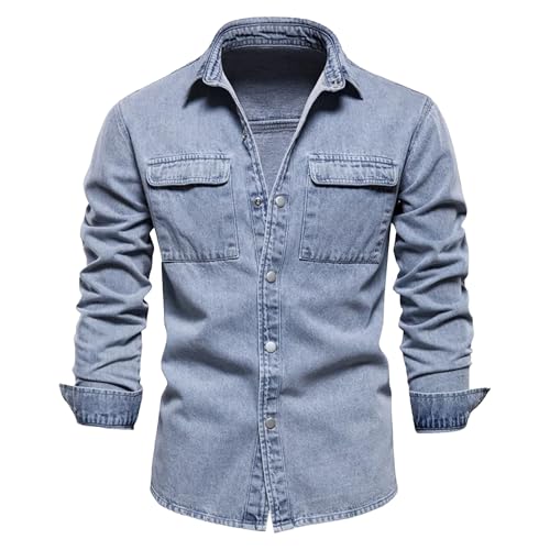Chaqueta de mezclilla desgastada para hombre azul miniatura 1