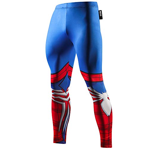 Nessfit - Mallas de compresión para hombre, largas, térmicas, diseño de superhéroe, para correr o hacer fitness Spiderman Pro - Pantalones L