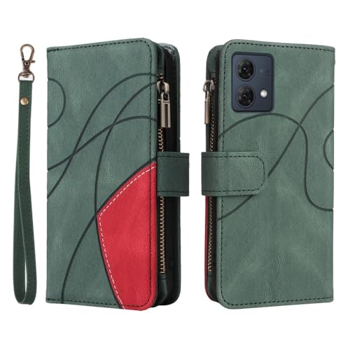 Étui pour Moto Edge 50 Neo en cuir vert avec double fermeture éclair haut de gamme
