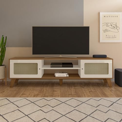 Rack para Tv ate 75' com 2 portas CHARLOTTE cor Cinamomo c/Off White - Artely