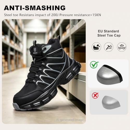 Image of Hogent Steel Toe Shoes for Men Women - Non Slip & Lightweight Work Shoes | Shock Absorption Cushion Sole, Breathable Safety Shoes, Ideal for Construction, Warehouse, Kitchen Work, Food Service