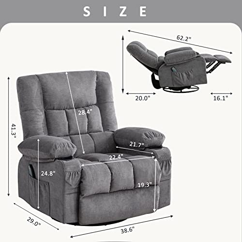 Bosmiller Massage Swivel Rocker Recliner Chair With Vibration And Heat Ergonomic Lounge For Living Room Rocking Function Side Pocket, 2 Cup Holders, Usb Charge Port Grey Oversize #TOP1