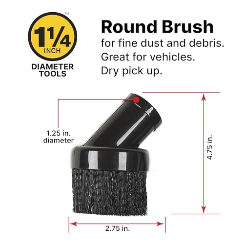 Shop-Vac 9064300 1.25 Inch Diameter Cleaning Kit, Includes Round Brush, Crevice Tool, and Gulper Nozzle, Black, Ideal for Upholstery, Blinds, and Car Interiors (1-Pack)
