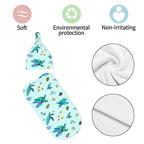 Sea Turtle Baby Swaddle Blanket Baby Stuff Newborn Swaddle Wrap Soft Sleep Sacks Stretchy Receiving Blankets With Hat For Infants Gifts Boys Girls #TOP3