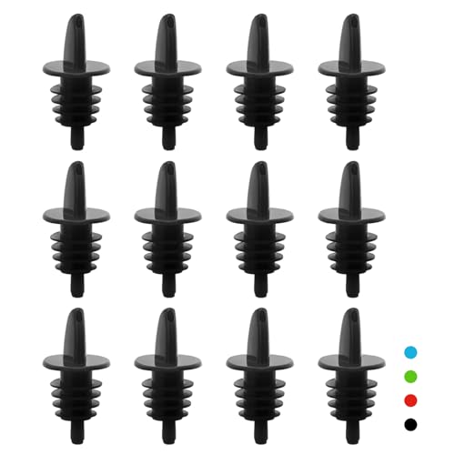 Plastic Liquor Bottle Pourers Black- 12 Pack Classic Bottle Pourers for Alcohol, Leak-Proof, Dishwasher-Safe Pour Spouts for Liquor Bottles (black)