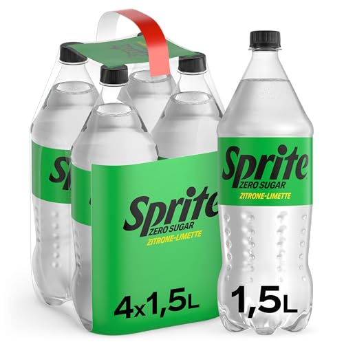 Sprite Zero Sugar - maximale Erfrischung mit Limetten und Zitronen-Geschmack - erfrischendes Softgetränk ohne Zucker und ohne Kalorien in Einweg Flaschen (4 x 1500 ml)