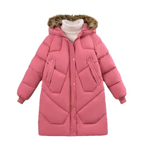 Abrigo de invierno para niñas, aislado, largo, acolchado, con cremallera, cálido, con capucha, abrigo de nieve con bolsillo, rosa, 13-14 años