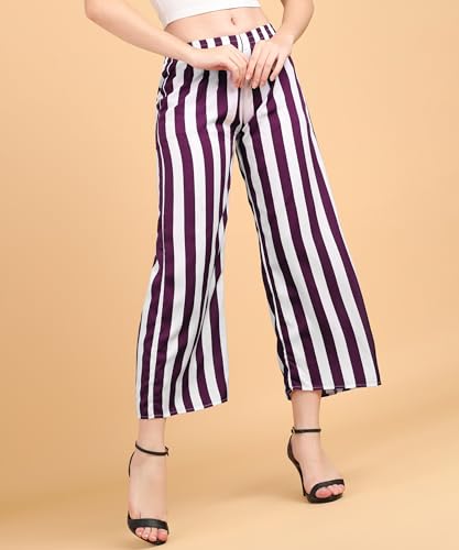 Image of POPWINGS Casual Relaxed Fit Stripe Printed Trouser for Women for Summer | Casual Trouser for Women