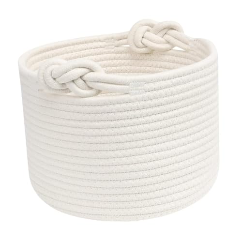 Ioensy Cesta de Almacenamiento Redonda Decorativa, Multifuncional, Portátil Y Plegable con Asas para Cosméticos, Blanco 24x18cm, Individual