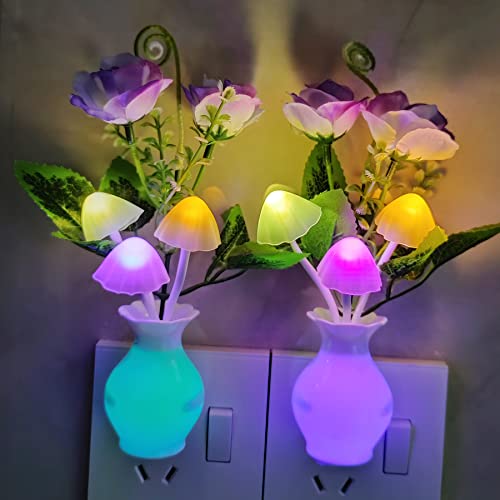 Ausaye Color-Changing Led Night Light, 1Pack Plug In Dusk-To-Dawn,Home Décor Lamp Dream Nightlight Purple Rose Flower Mushroom Night Light For Kids Adults Bedroom,Bathroom,Stairs, Kitchen,Hallway #TOP4