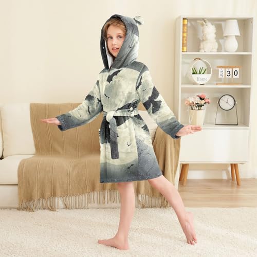 GuoChe Moonlit Night with Birds Halloween Landscape Childs Robe Girl Hooded Robe3