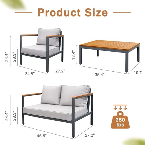 Greesum 4 Piece Furniture Patio Lounge Conversation Set Solid Wood Armrest & Table Top Anti-Drop Thick Waterproof Cushion thumb #3