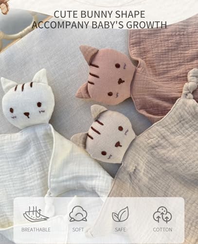 Image of insular Lovey Blanket for Boys and Girls, Organic Cotton Muslin Security Blanket for Babies, Soft Breathable Lovie Soothing Towel for Newborn and Infant, Blue Cat&Gray Cat