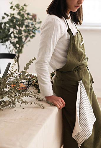 Adjustable Japan Nordic Style Soft Cotton Linen Apron With Four Pockets A Towel (Olive Green) #TOP3