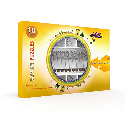 HOMEWINS Rompecabezas de Metal Juego Set de 18, Rompecabezas de Metal 3D Juego de Mesa IQ Test Desenredo Juguete para Separar Clasico Regalo Educativo Navidad para Adultos Niños (2#)