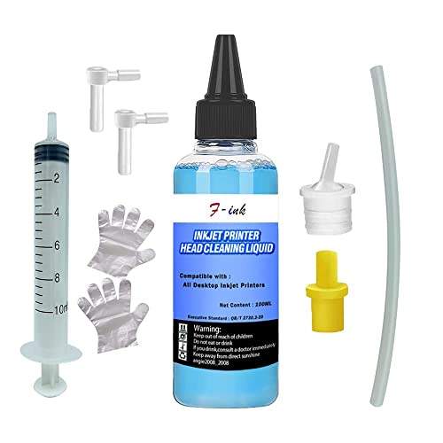 F-ink Kit de Nettoyage de tête d'impression Compatible avec Les imprimantes de Bureau HP/Canon/Epson/Brother/Lexmark, Liquide de Nettoyage pour débloquer Le Bec de l'imprimante - 100ml
