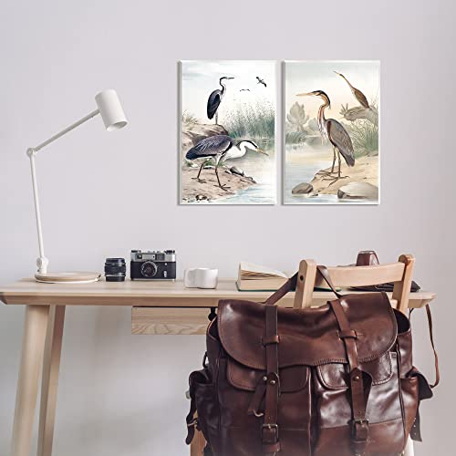 Image of Elegant Heron River Edge, 13 x 19 Inch Mounted Print on Wall Plaque Set