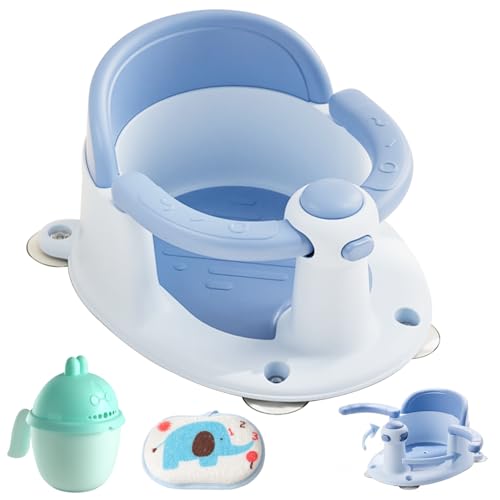 Image of Baby Bath Seat, Baby Bathtub Seat for 6 Months & Up, Infant Bath Seat with Secure Suction Cups, Non-Slip Toddler Bath Seat Cute Blue