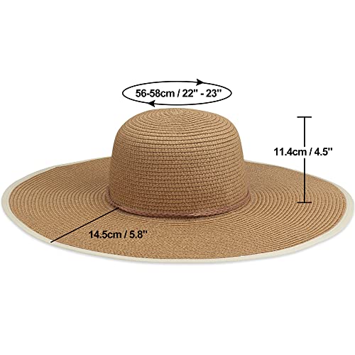 Image of Women Wide Brim Sun Hat UPF50 Straw Summer Hat Floppy Beach Hat Roll-Up