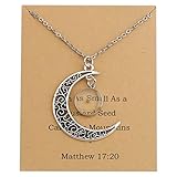 ❤Collar cristiano de semilla de mostaza con luna creciente y regalo temático de semilla de mostaza para Pascua. Este collar está especialmente hecho para los amantes de la fe de las semillas de mostaza, colgado con colgante de semillas de mostaza con una tarjeta impresa con fe tan pequeña como una semilla de mostaza puede mover montañas.