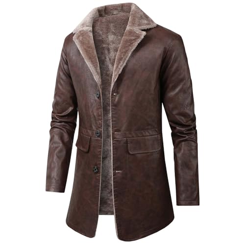 Genérico Gabardina Hombre Cuero Impermeable Chaqueta Largo Retro