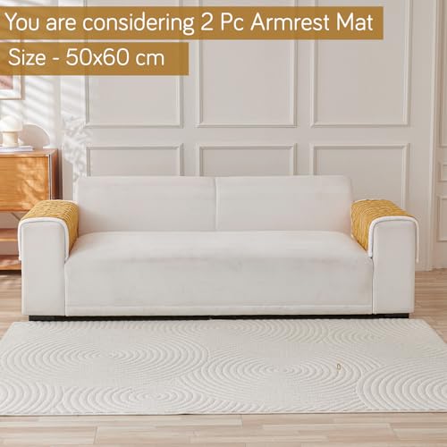 Image of HOKIPO 'Italian Caelora' Luxury Jacquard Plush Anti-Slip Sofa Armrest Covers | 1 Pair - Honey Yellow (AR-5953-YLW*2)
