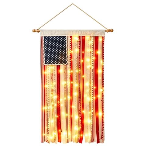 Drapeau américain du 4 Juillet lumineux de 127x68 cm pour sublimer votre jardin à la nuit tombée