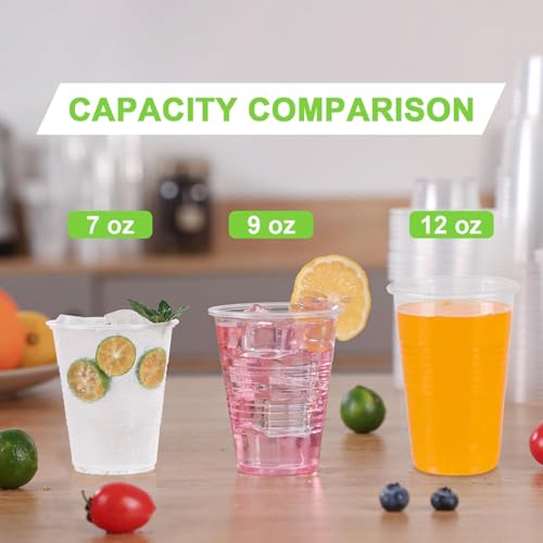 Lamosi 300 Pack 12 oz Clear Plastic Cups,12 Ounce Disposable Cups, Cold Drinking Cups for Party, Picnic, BBQ, Travel, Halloween, Christmas, Events