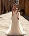A-line Tulle Ivory Wedding Dresses 2026 Long Spaghetti Straps Lace Appliques Bridal Gown for Bride Illusion V-Neck Wedding Dress with Train US6