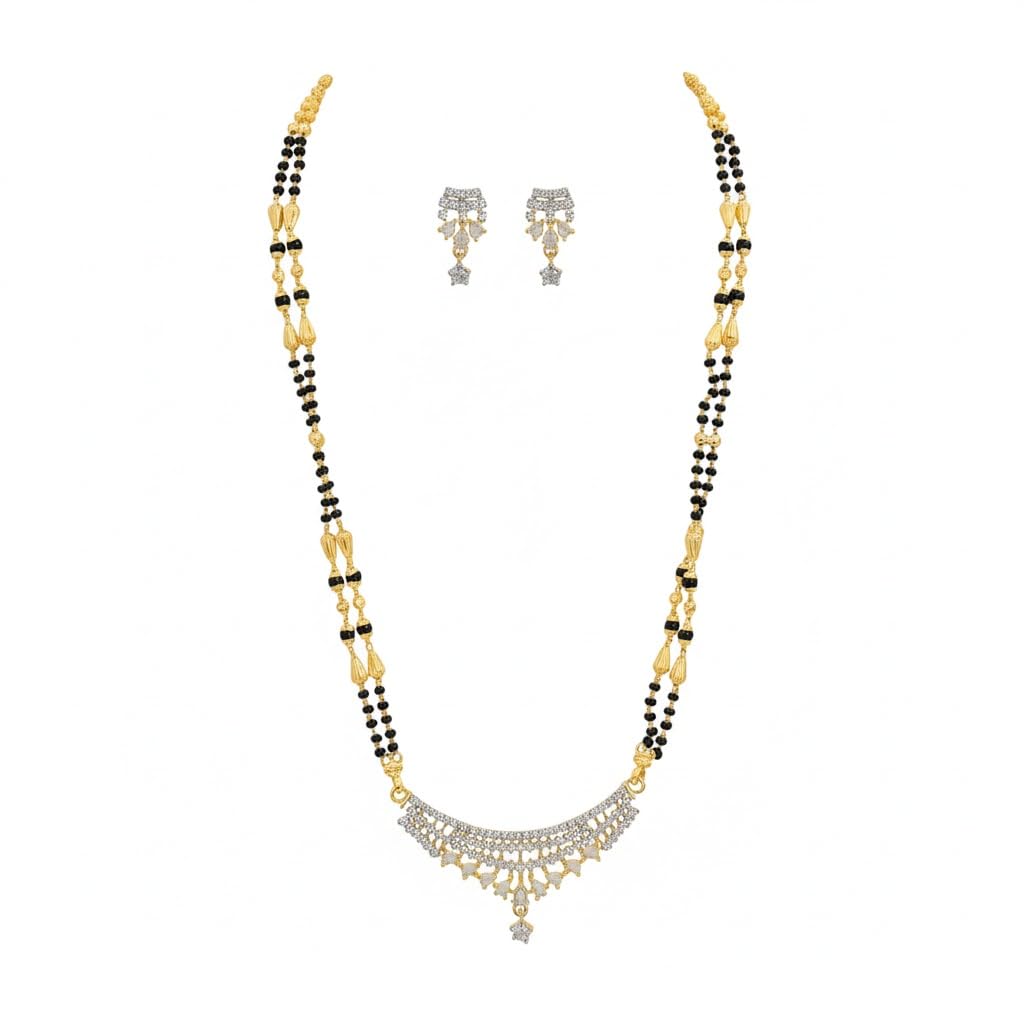 Diamond Style Brass Mangalsutra for Women | Silver & Gold Tone Traditional Design with Hook Holder | Fashion Jewellery-image-4