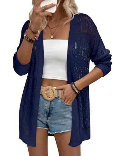 Image of Zeagoo Womens 2026 Summer Crochet Cardigan Sweaters Lightweight Long Sleeve Open Front Kimono Boho Knit Cover Ups