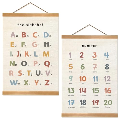 Image of ZTGDA Alphabet Numbers Poster Set of 2, Alphabet Numbers Wall Art, ABC Banner Poster, Banner Wall Hanging Decor for Toddler Room Playroom Nursery Wall Classroom Decor (12x16inch ABC&123)