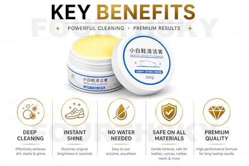 Image of White Shoe Cleaner Cream 260GM | Sneaker Cleaning & Whitening Cream | Instant Stain Remover for Sports Shoes, Canvas & Leather | Deep Clean & Bright White Finish