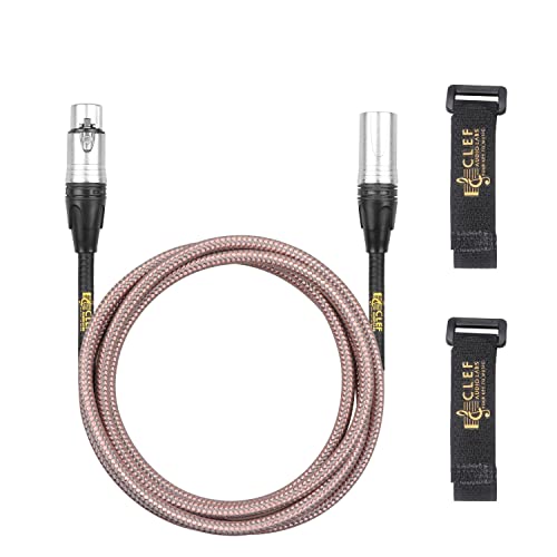 Clef Audio Labs XLR Cable, 2 Feet, Balanced 22AWG Cord, Male to Female, 24K Gold Plated 3-Pin Connectors, Copper Braided Jacket, Zinc Alloy Shell for Microphone, Studio Sound Mixer and Audio Interface