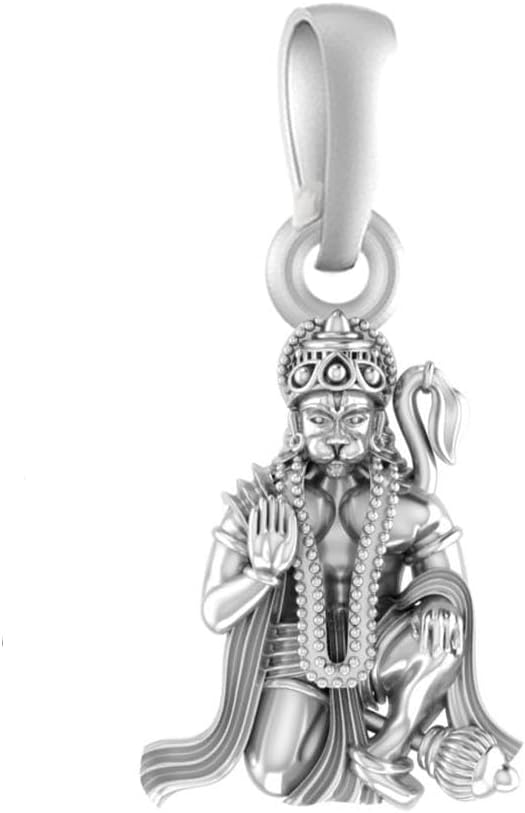 Sterling Silver (92.5% purity) God Hanuman Ji Locket for Men & Women Pure Silver Lord Bajrang Bali Pendant for Good Health & Wealth (Bhakat Hanuman Ji (31 mm))