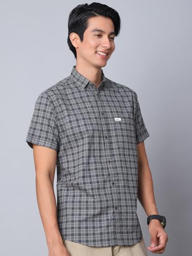 Image of Majestic Man Men Comfort Slim Fit Checked Pure Cotton Half Sleeve Casual Shirt