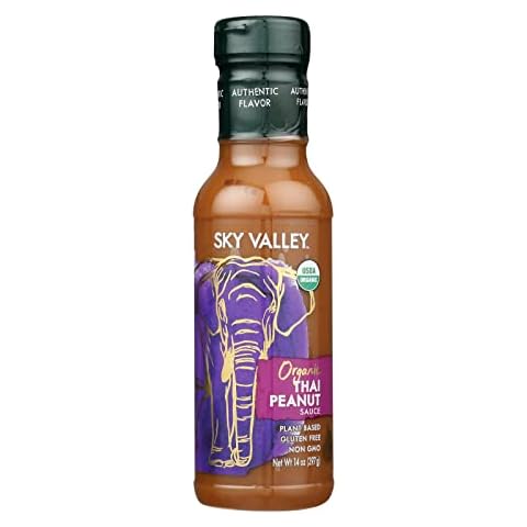 Sky Valley Thai Peanut Sauce - Gluten Free Peanut Sauce, Mild Heat, Authentic Flavor, Organic, Vegan, Non GMO, Gluten Free, Peanut Sauce for Spring Rolls- 14 Oz Cover