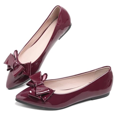 Image of TN TANGNEST Flats Shoes Women Comfort Casual Loafers | Classic Pointed Toe Bowknot Flats Cute Slip On Flats, Wear to Work Travel Walk