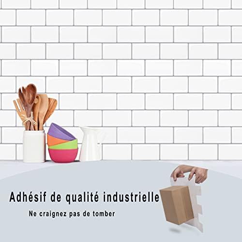 Amazon Brand  Umi 12"x12" Kitchen Wallpaper Self Adhesive Wall Tiles White, Splashback for Kitchen and Bathroom,Subway Tile Stickers Wall Panel (10 Sheets, Thicker) (White)