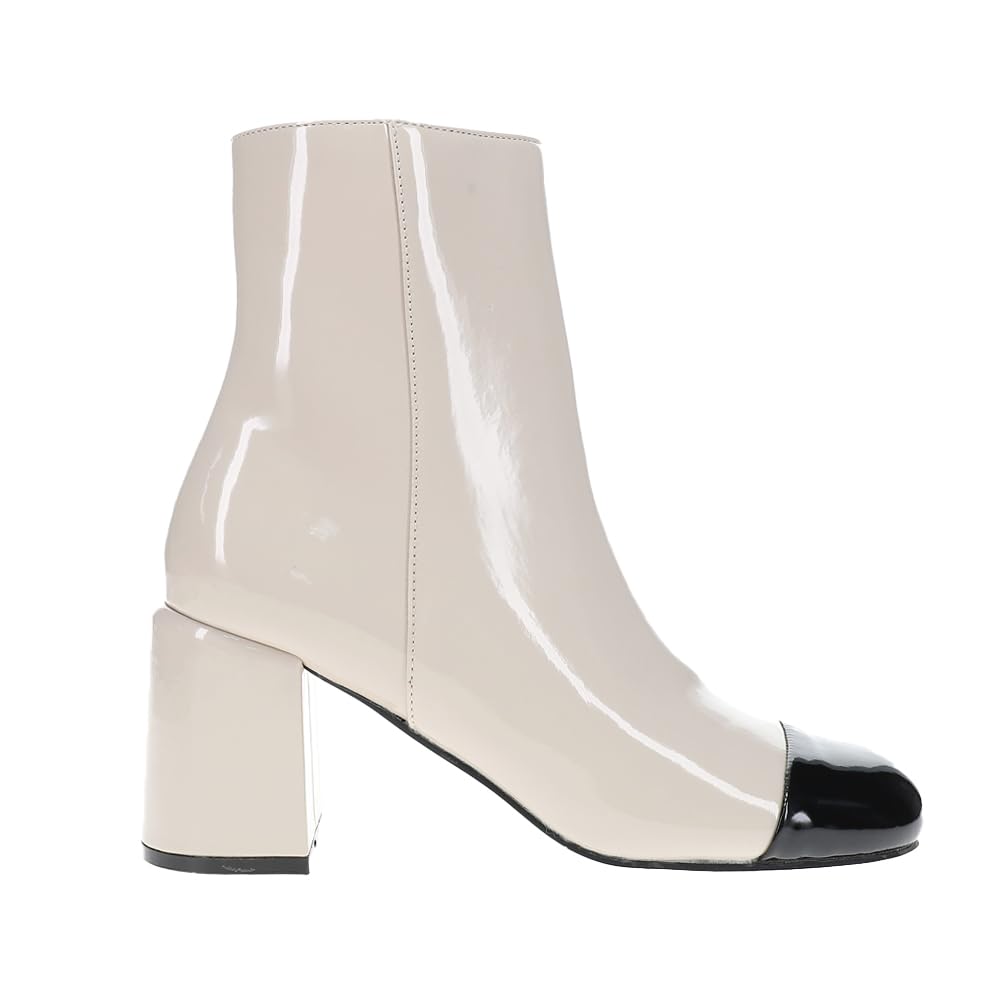 SHUSHOP Womens Valentina Zippered Round Toe Casual Boots Ankle Low Heel 1-2 - Off White
