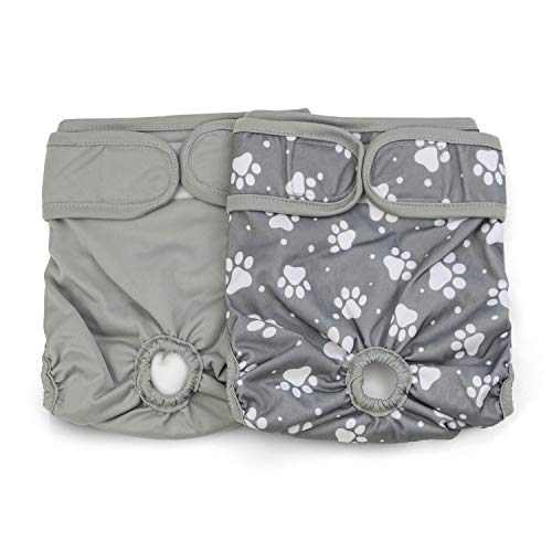Image of Female Dog Diaper Reusable Washable Durable Absorbent Cloth Doggie Diapers Pants (M, Grey Footprint)