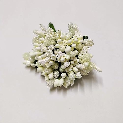Image of TIED RIBBONS Plastic Artificial Pollen Flowers for Craft Hair Accessories Tiara Headband Jewelry Making Wedding Decoration Items for Home Decor (12 Bunch of 144 Pollen Each, Cream)