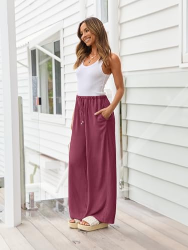 Image of LILLUSORY Women's Linen Summer Palazzo Pants Flowy Wide Leg Beach Pants with Pockets